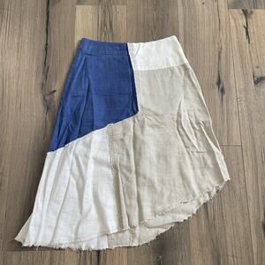 Holding Horses Patchwork Linen Blend Asymmetrical Skirt Sz 4 Cottagecore Western
